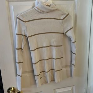 Ralph Lauren White and Gold Cotton Turtleneck Sweater
